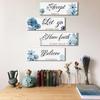4 Pieces Blue Flower Wall Decor For Bedroom Accept Let Go Have Faith Believe Inspirational Wall Art Decorations for Living Room No Frame