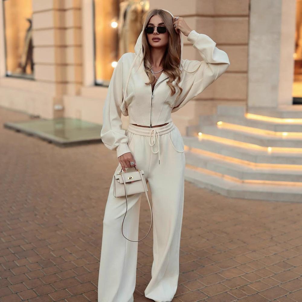 Casual 2 Piece Lounge Set Zip Up Hooded Sweatshirt with Drawstring Pants Women Loungewear