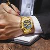 Men's Multifunction Quartz Watch Chronograph Luminous Water-Resistant Luxury Golden Steel Bracelet Men Moonswatch