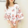 ZANZEA Women Casual Round Neck 3/4 Sleeve Floral Loose Blouse