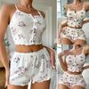 Women 2 Piece Pajama Set Printed Sleeveless Cami Crop Top And Shorts