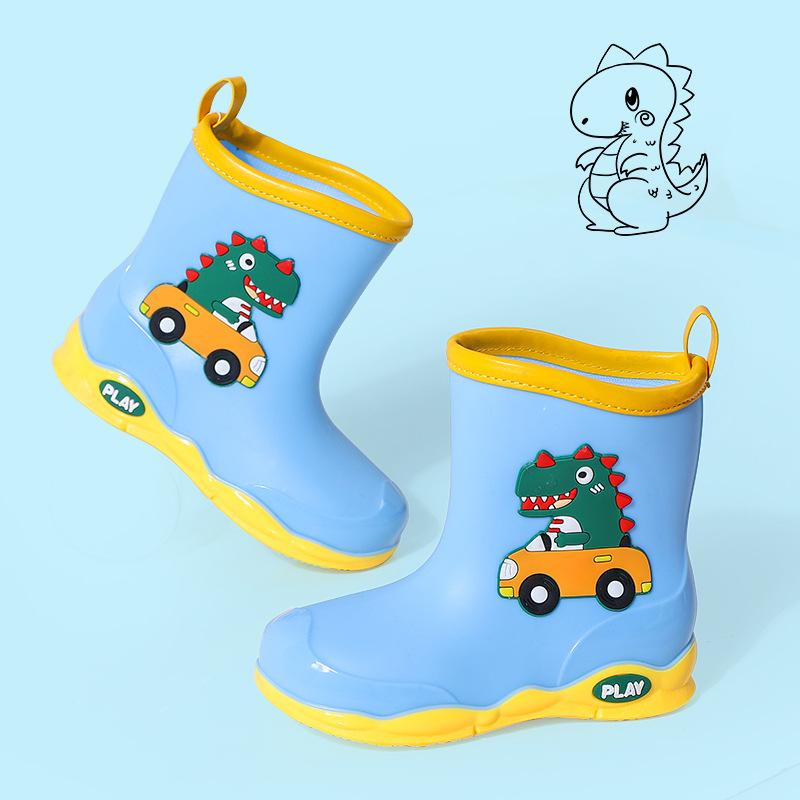 Children's Rain Boots New Cute Cartoon Rain Shoes Outdoor Waterproof Non-Slip Dinosaur Boys and Girls Shoes