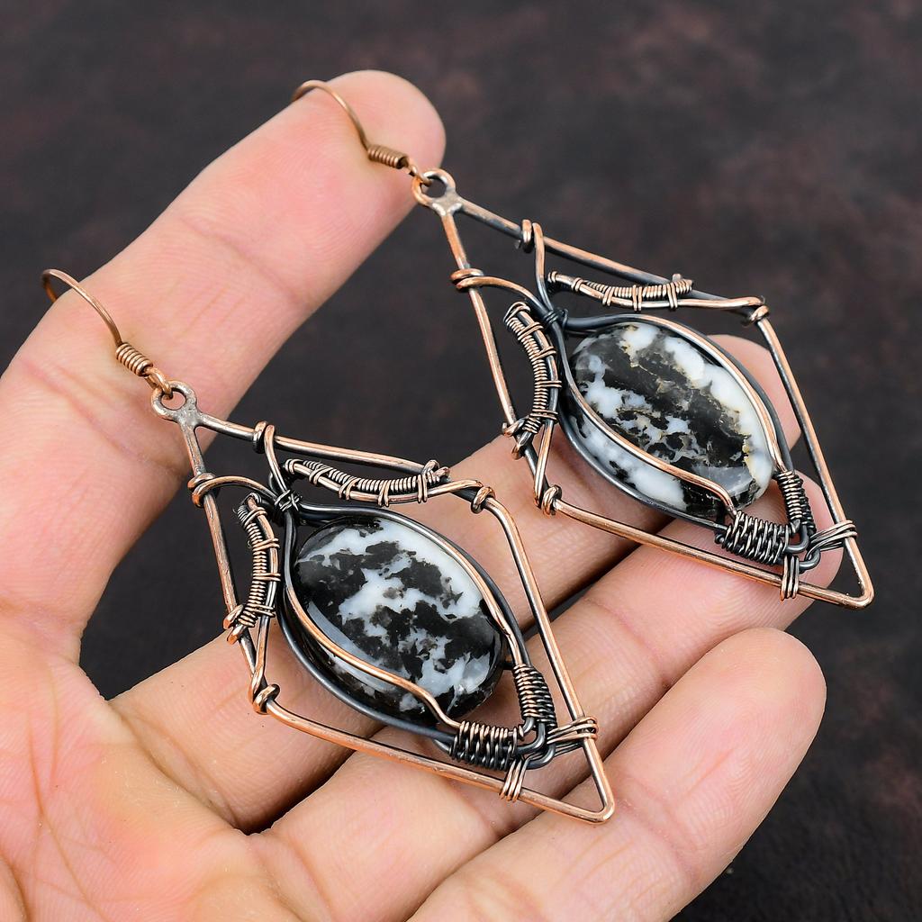 Серьги из бирюзы белого буйвола, серьги из медной проволоки, серьги с драгоценными камнями, красивые медные украшения ручной работы, висячие серьги, подарок для мамы