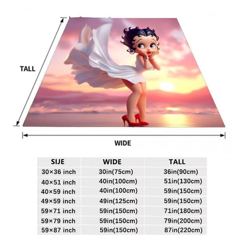 Betty Boop Cartoon Throw Blanket - Stylish and Cozy Soft Fleece Blanket Featuring Iconic Betty Boop with Curly Dark Hair and Sur