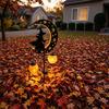 Spooky Pathway Markers for Parties Solar Halloween Witch Pumpkin Moon Garden Stake Light, Waterproof on Crescent Lights with Lantern, Outdoor LED Yard