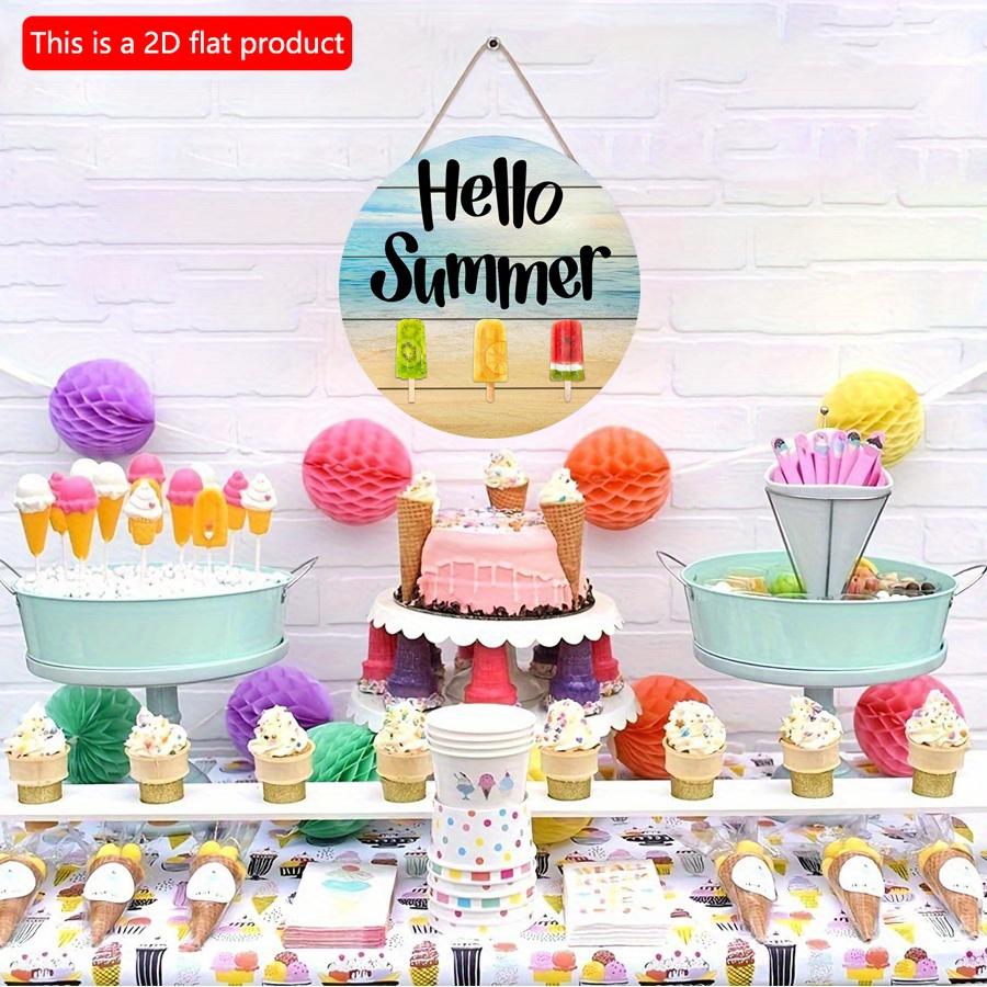 2D плоский 20*20см Привет Лето Морские и Фруктовые Узоры Эскимо хорошего качества Настенный Декор, Крутой летний стиль Подвеска для Приветственной Вечеринки, Искусство из Дерева