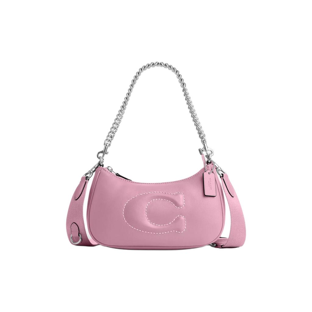 Coach Teri 24 Solid Color Large Logo Quilted Multi-Functional Pocket Zipper Closure Leather Tote Bag Women tote bag Silver Pink CJ608-SVQU