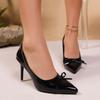 Мода 2025 Туфли-лодочки с острым носком и украшением в виде банта, на шпильке, без застежки, с мелким вырезом, сексуальные женские классические сандалии, летние, для платья, для вечеринки, одинарные туфли