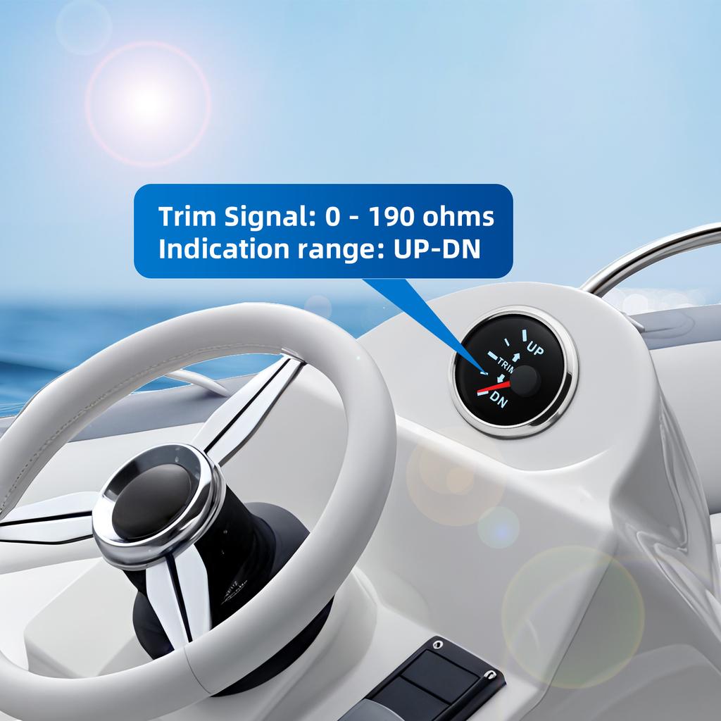 52mm Boat Balance Gauge 0-190ohm Boat Trim Meter Trim Tilt Indicator Digital pointer Gauge 7-color backlight For Yacht Marine