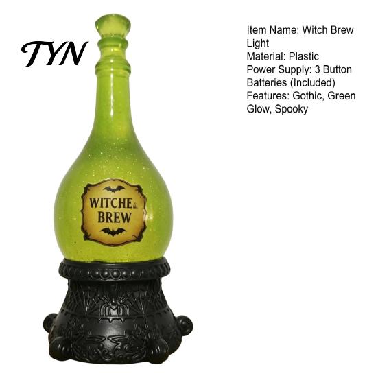 Witch Bottle Lighted Halloween Brew Glitter Light, Gothic Lamp with Decorative Desk Light Green Glow, Spooky Apothecary Tabletop Decoration