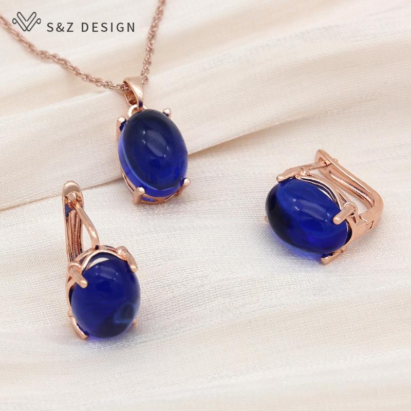 Fashion Egg Shape Oval Drop Earrings Jewelry Sets For Women Wedding Rose Gold Color Classic Pendant Necklace