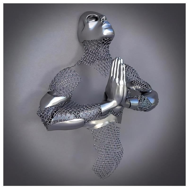 3D Visual Gold Silver Metal Figure Art Statue Canvas Painting Romantic Abstract Posters and Prints Wall Pictures Modern Home Decor for Living Room