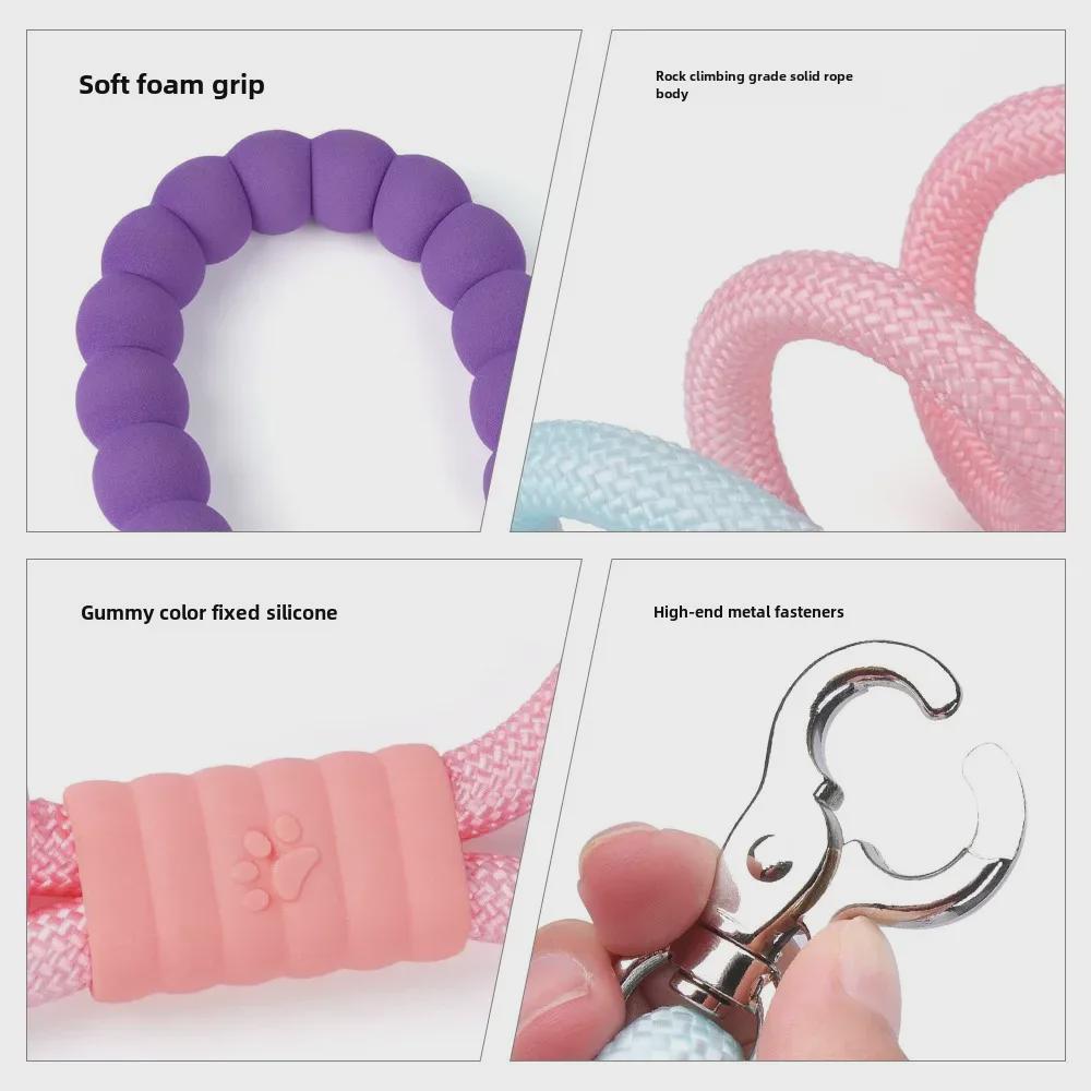 Поводок для собак цвета дофамина: Удобная ручка из пеноматериала, держатель для мешка для фекалий, износостойкий для походов