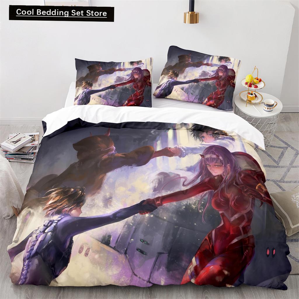 Darling In the Franxx Anime Duvet Cover Set with Pillow Covers Polyester Teens Kids Bedding Set Full Queen King Size Bed Linen