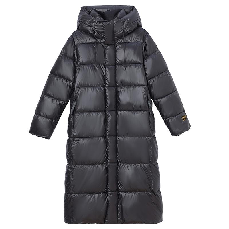 Модные зимние длинные парки для женщин, черные пальто с элегантными свободными теплыми женскими куртками с капюшоном, пальто больших размеров