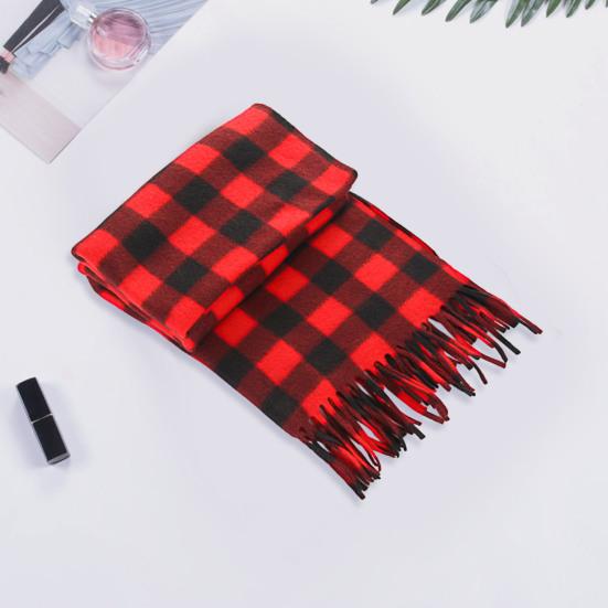 10Pcs Men Women Scarf Plaid Print Tassel Trim Double Sided Velvet Long