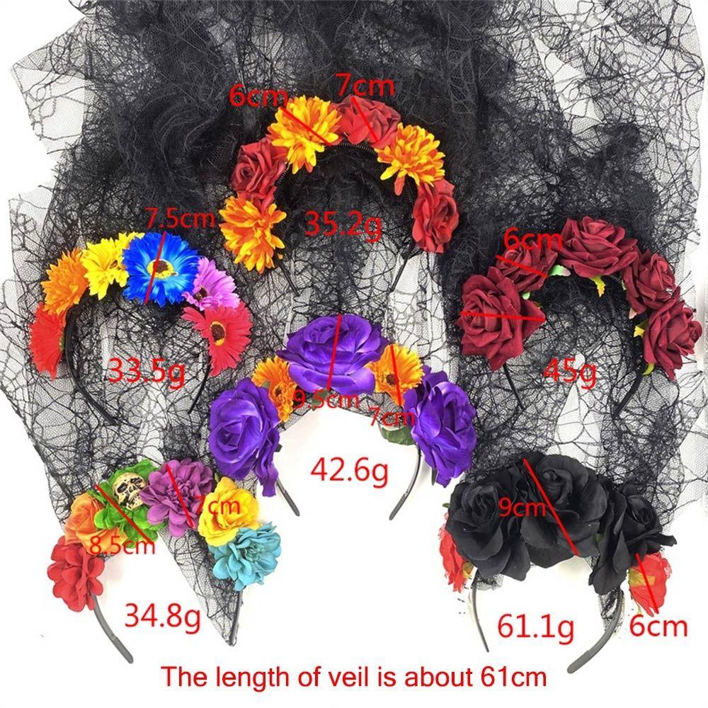 Бохо Хэллоуин Роза Ободок для волос День мертвых Цветочный головной убор для вечеринки, костюма, свадьбы