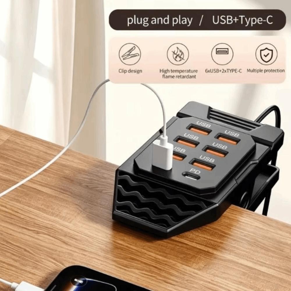 Data Channel USB Splitter Clamp-Mounted Desktop USB Charger Charging Station Desktop