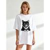 Oversized T Shirt Black Cat Print For Casual Wear