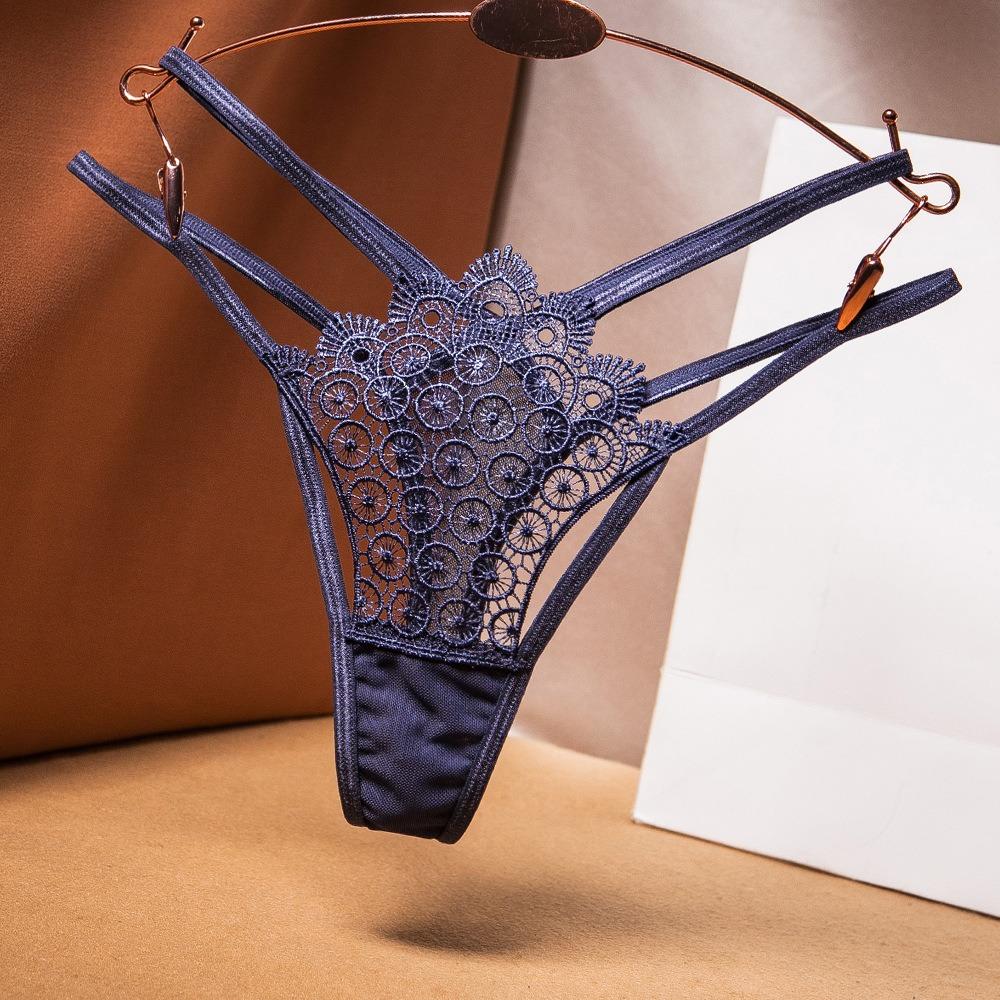 Cross Hollow Vintage Embroidered Thong Women's Thin Perspective Mesh Low Waist Strap Allure Sexy Panties 2280