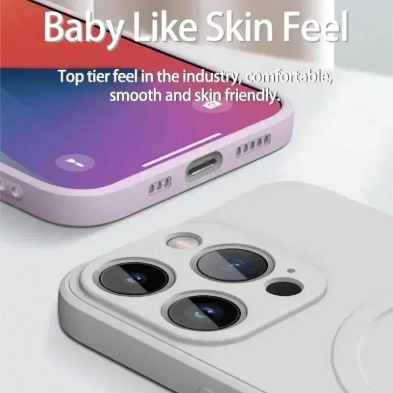 Чехол из жидкого силикона для iPhone 16 17 15 14 13 12 11 Pro Max Plus Mini Air Для Magsafe Магнитная Беспроводная Зарядка Мягкая Крышка funda