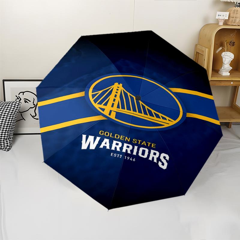 Golden State Warriors logo Print Automatic Umbrella, 8 Rib Iron Frame, Plastic Handle, Suitable for Outdoor Travel &Daily , Ideal Gift