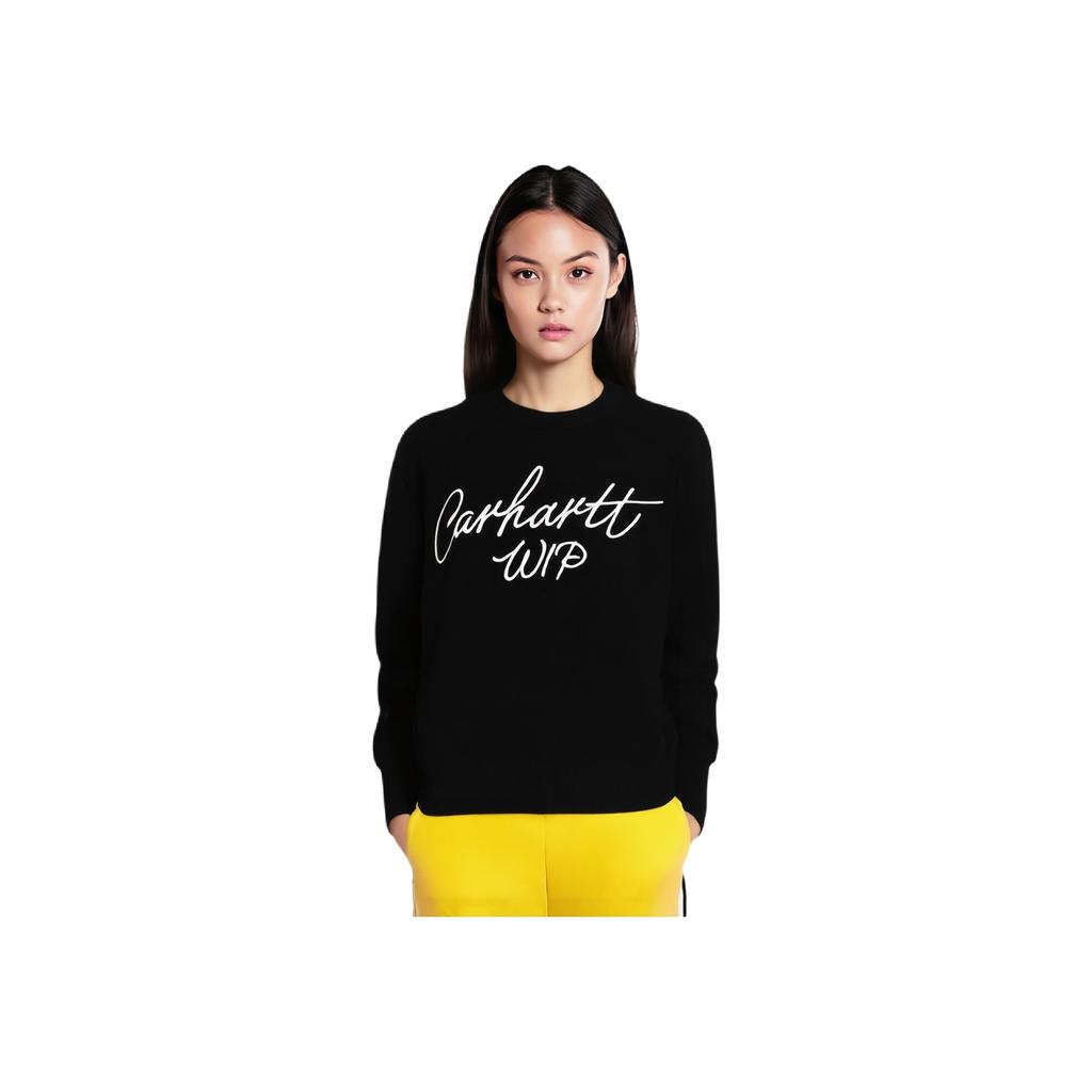 Carhartt WIP Fw24 W Signature Sweater Logo Letter Pattern Crew Neck Long Sleeve Sweatshirt Women sweatshirt Black I034034-K02-XX