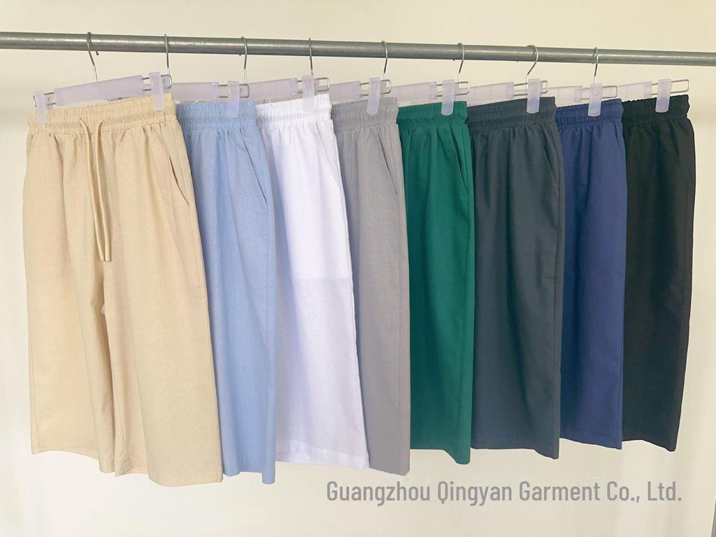 Женские повседневные брюки и шорты из хлопка и льна с эластичными карманами 2024 года