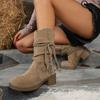 Женские полусапоги с бахромой, винтажные сапоги на массивном каблуке для верховой езды, модные ботильоны в западном стиле для женщин