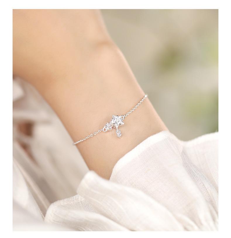 Exquisite S999 Pure Silver Starry Zircon Beaded Bracelet - Versatile Korean Style Women's Luxury Jewelry