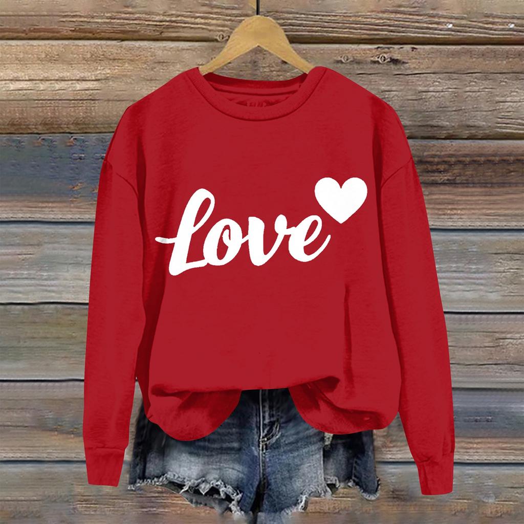 Женская повседневная мода ко Дню святого Валентина с принтом, длинным рукавом, круглым вырезом, толстовки, пуловеры, топы
