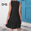 Летнее платье с V-образным вырезом без рукавов однобортное однотонное мини-платье однотонное свободное женское платье