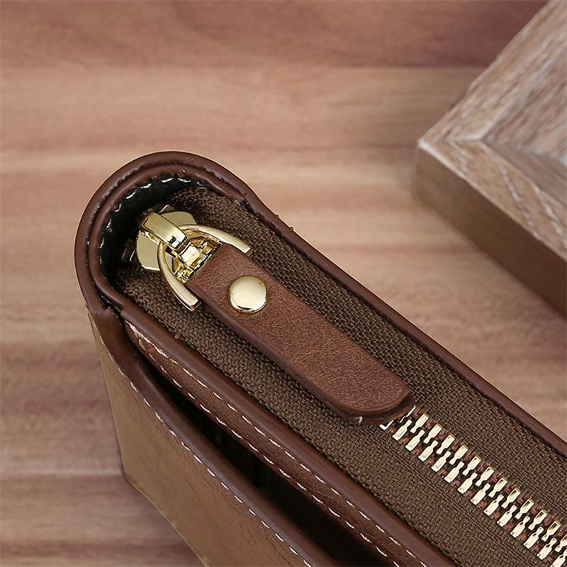 Vintage Men Wallet Short Purse Hasp Zipper Card Case Purse Solid Color PU Leather High Quality Durable Wallet Convenient Male