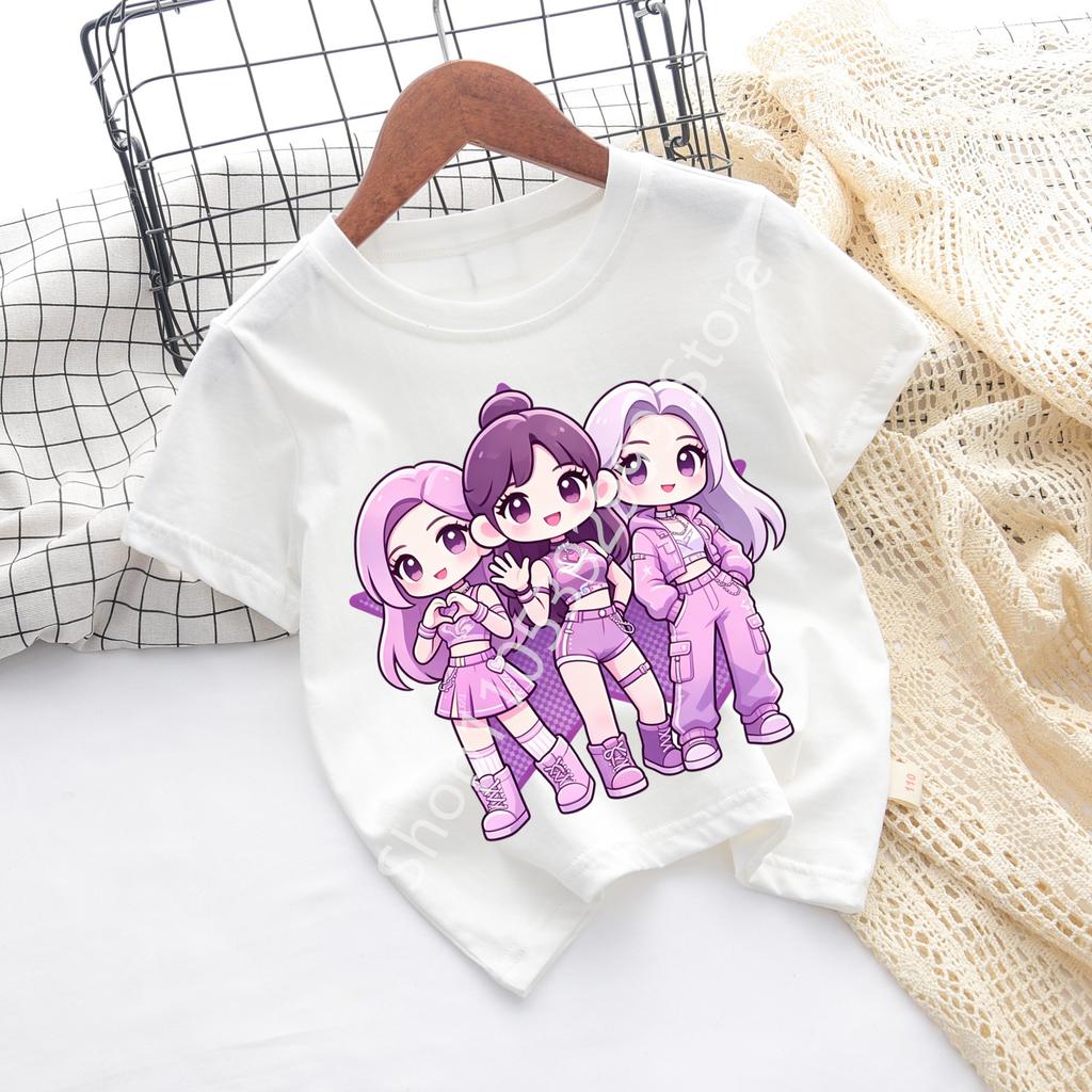 Girls KPOP Idol Group Print Short Sleeve Boys and Girls TShirt Cute Cartoon Graphic Tee Kids Summer Casual Top