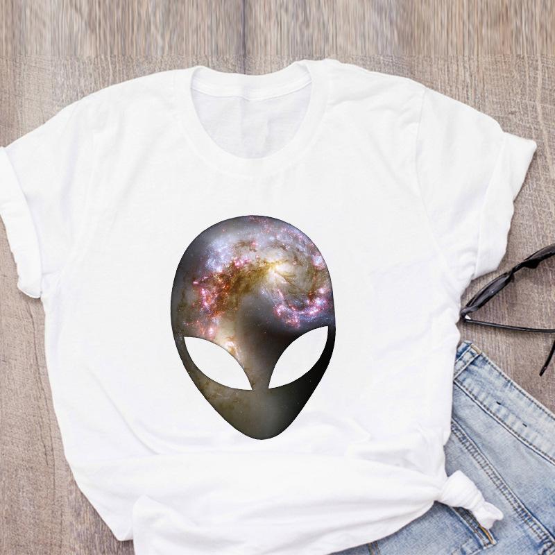 Футболка с принтом в виде мультяшного инопланетянина радужного цвета с коротким рукавом, женская одежда