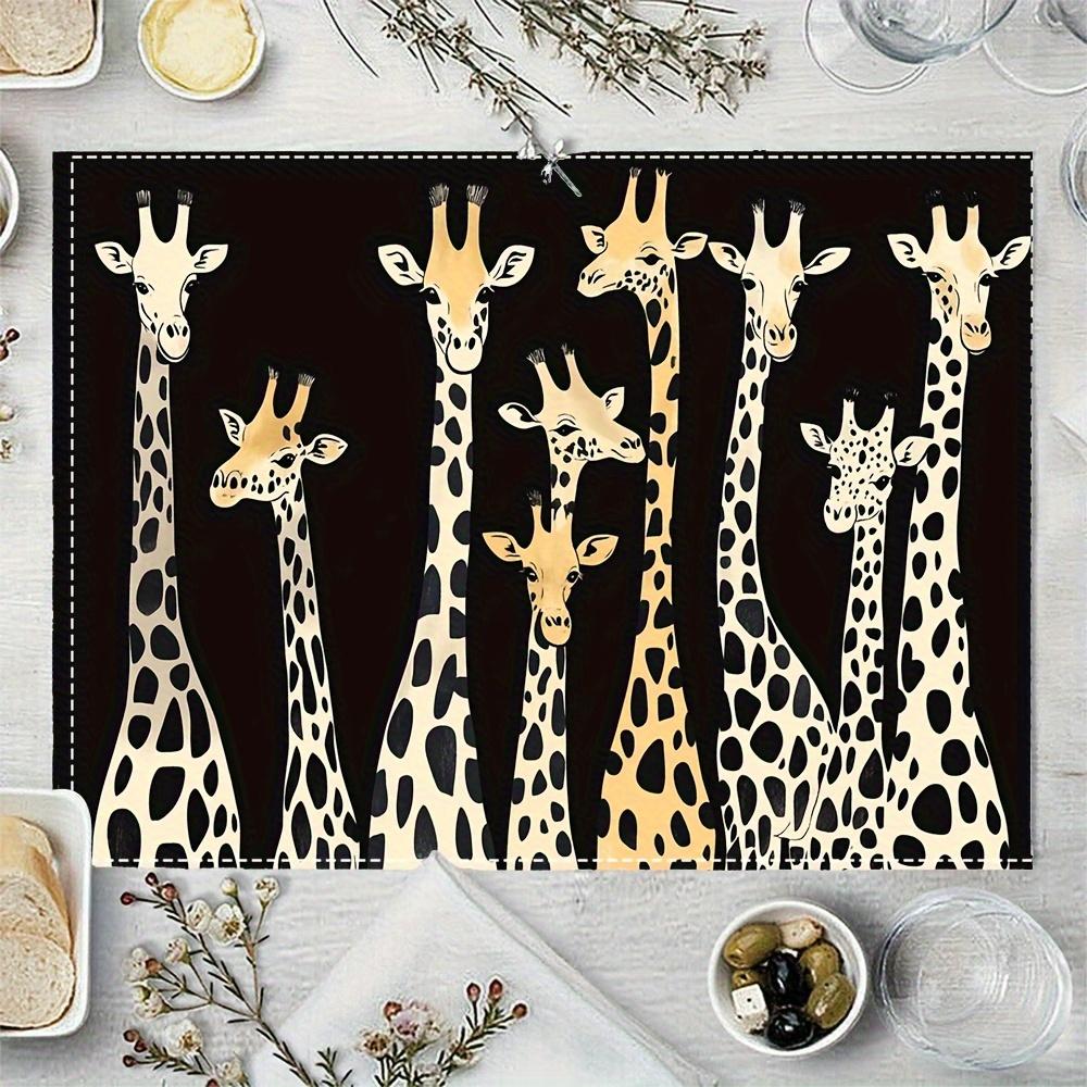 4pcs Giraffe Placemats, Imitation Linen Material, Rectangular, Hand Washable, 30.48X 45.72Inch, Suitable for Restaurant, Kitchen, Party, And Home