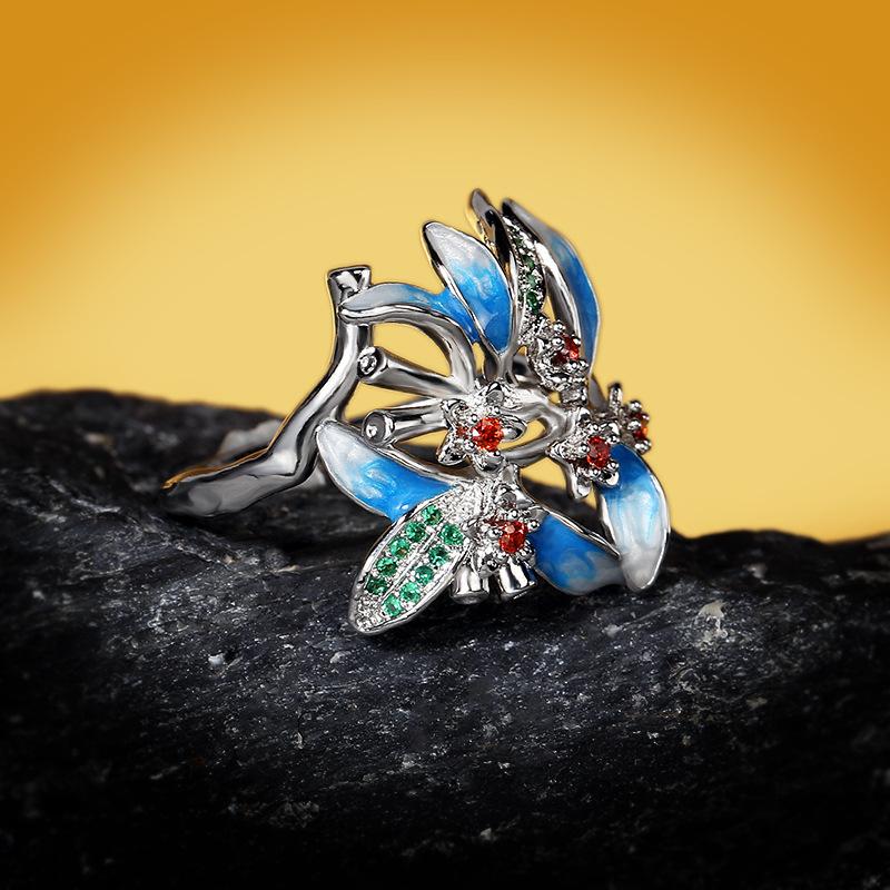 Модное кольцо ручной работы с эмалью, элегантное розовое кольцо в китайском стиле