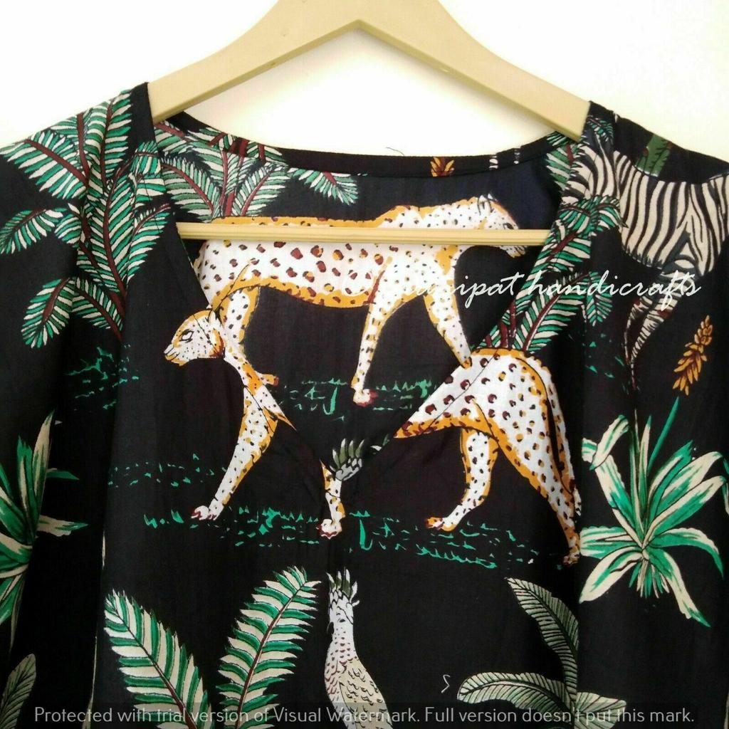 Индийское черное длинное хлопковое платье макси с животным принтом в стиле хиппи, женское ночное платье-кафтан CKFTN-SCRN-FULL-BUYIT-030