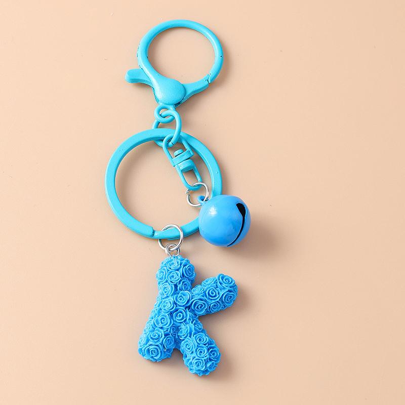 Creative Resin Rose Flower Initial Letter Keychain Alphabet Key Ring for Women Girls Handbag Pendants DIY Jewelry Gifts
