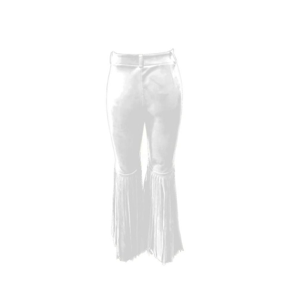 Solid Color Suede Tassel Pants Fringe Hem Slim Fit Flare Pants Retro High Waist Trousers Party