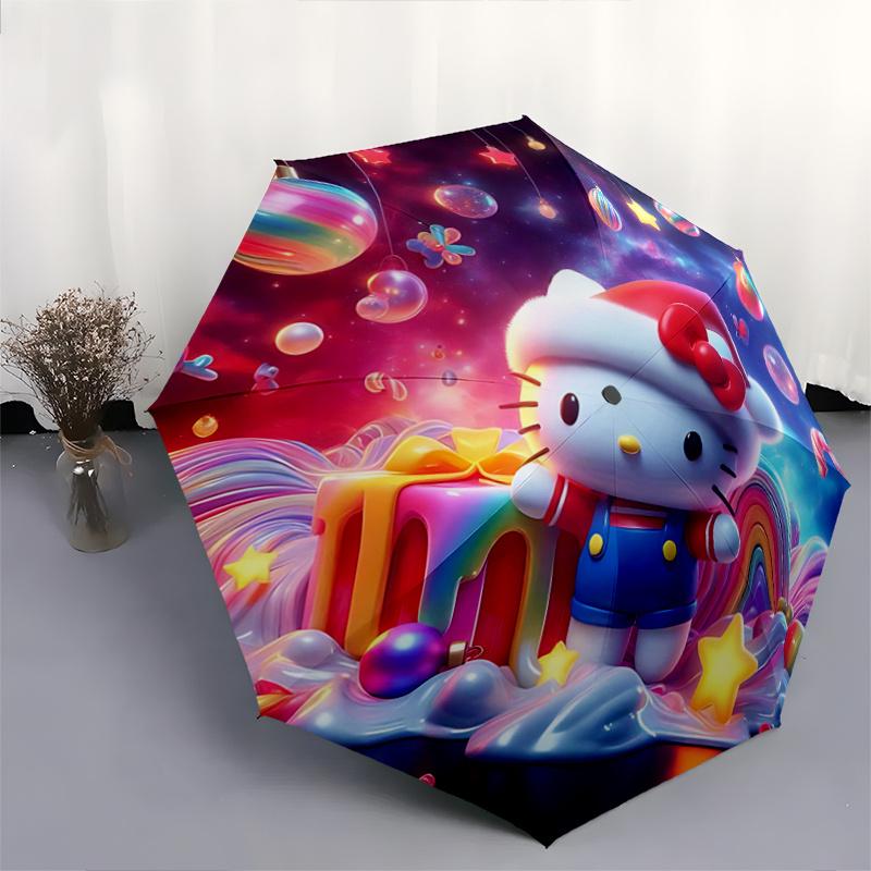 1pc Hello Kitty Christmas Edition Automatic Opening/Closing Umbrella - Portable Three-Fold Design with 8-Bone Iron Frame, Perfect for Festivals, Trave