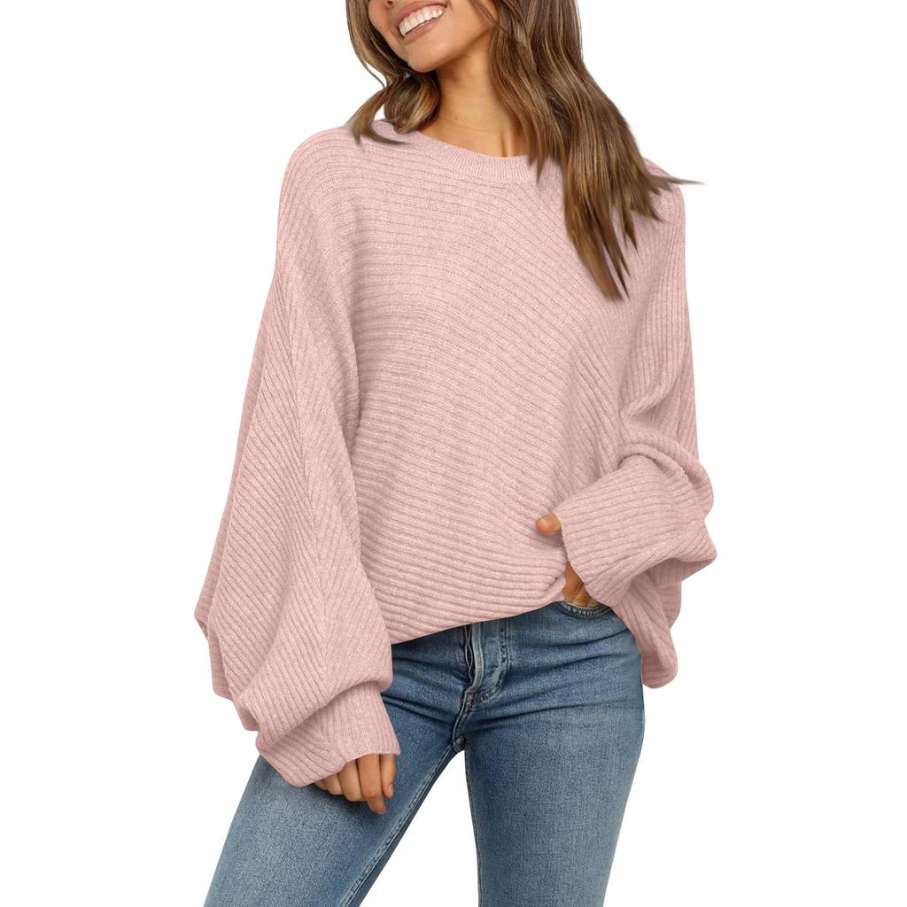 Women's Round Neck Solid Color Loose Knitted Long-sleeved Top