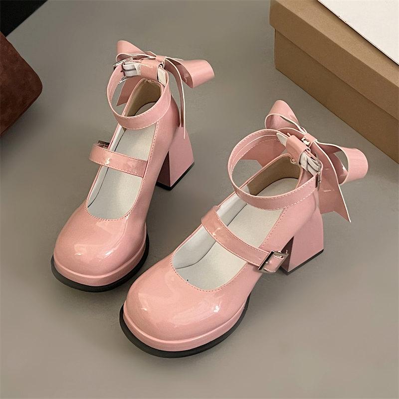 Модные туфли Мэри Джейн на высоком каблуке с бантом, женские туфли в стиле Лолиты, летние 2024, новые дизайнерские туфли Y2k на толстой платформе для косплея, женские туфли-лодочки