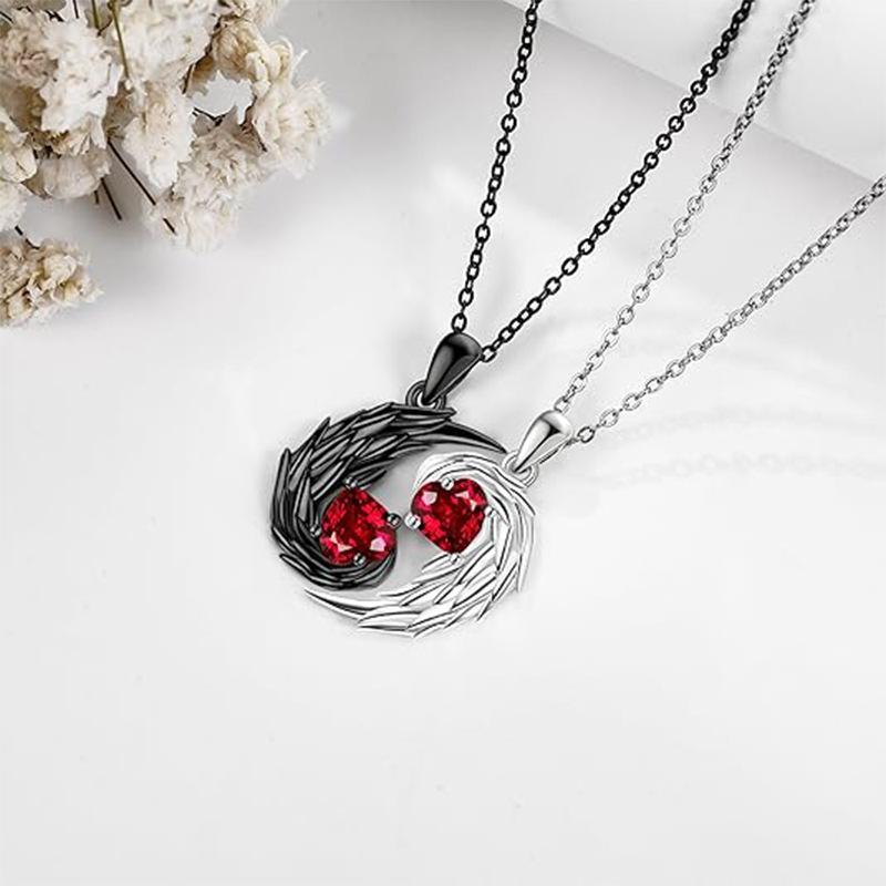 2 шт. Красный Стразы Угол Перо Подвеска Набор Парных Ожерелий Подарки на День Святого Валентина Для Женщин Мужчин Ювелирные Аксессуары