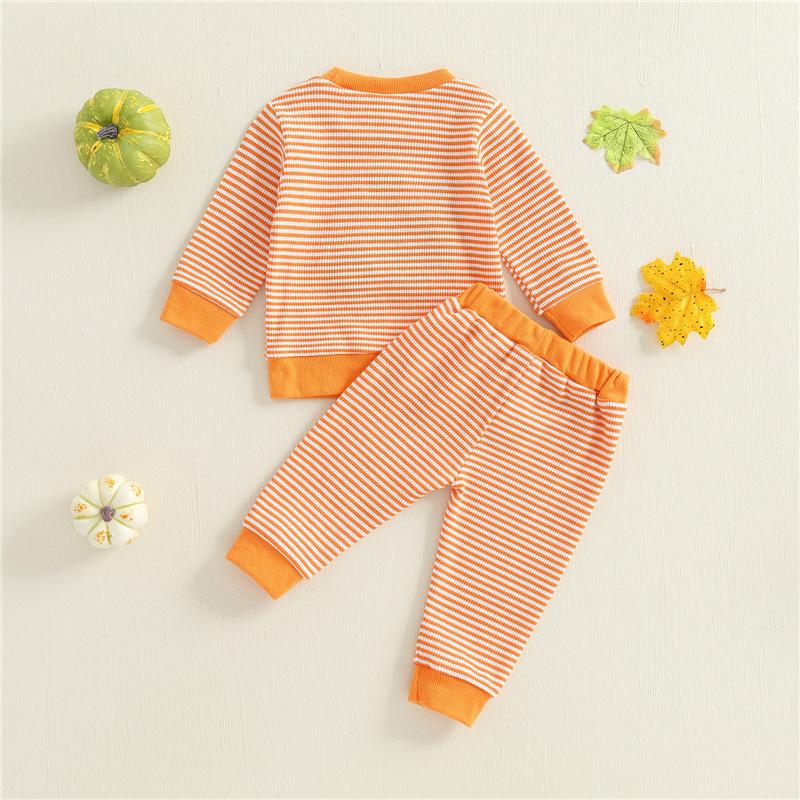 Унисекс Набор из вязаного полосатого топа с длинным рукавом и длинных штанов для малышей и детей на Хэллоуин, дышащий и удобный для осени и зимы