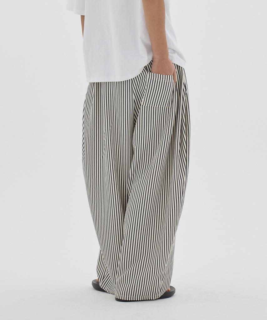 URBANAGE [2Pack] Balloon Fit Curved Stripe Pintuck Elastic Pants_3Color (B Type)