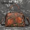 Retro Embossing Flower Women Bag Genuine Leather Handbag Cowhide Large Capacity Shoulder & Crossbody Bags