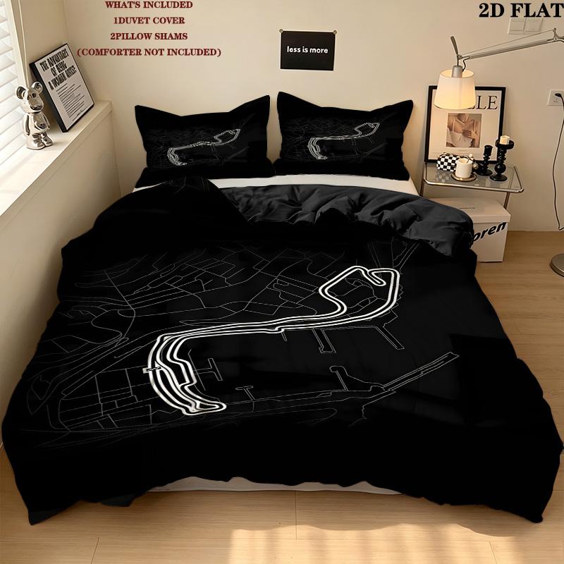 F1 Track Map Pattern Bedding Quilt Set Quilt Cover Pillowcase Home Birthday Gift(1 * duvet cover + 2 * pillowcase, without core)