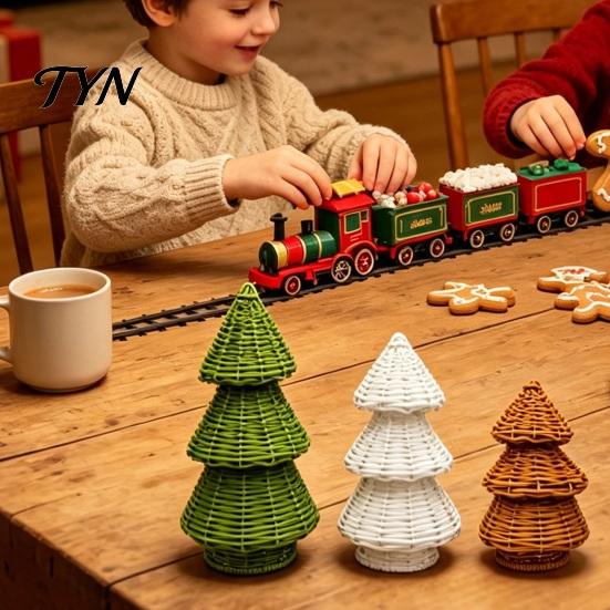 Rustic Christmas Shop Props Handwoven Rattan Tree, Cone Xmas Tree Tabletop Ornament, Holiday Window Display Centerpiece for Mantel Fireplace