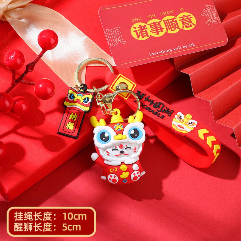 Cute Lion Keychain with Chinese Style Representing Joy Keychain Backpack Decoration